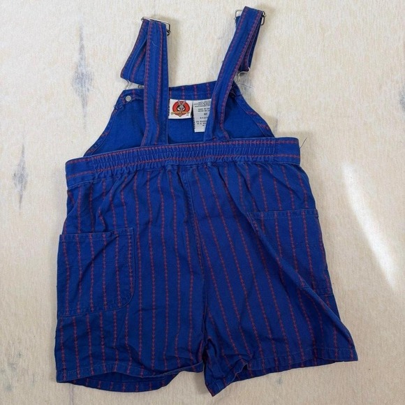 Vintage Looney Tunes Taz Toddler Overalls Blue Red Stripe Shortalls 4T - Picture 5 of 5